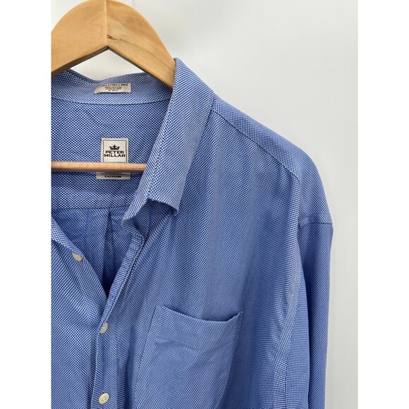 Peter Millar Dress Shirt Mens XXL Blue Nanoluxe Button Down Long Sleeve Cotton - Picture 4 of 7